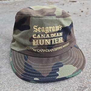 VTG 80s Seagrams Canadian Hunter Whiskey Hat Camo Patrol Hat Sz 8 Military Style